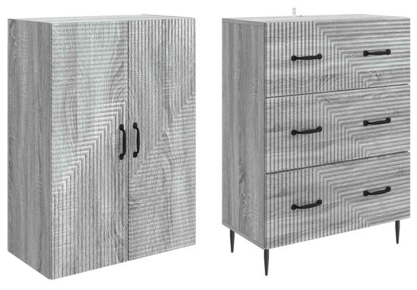 Szekrény szett 2 pcs Szürke Sonoma 66 x 34,5 x 90 cm Szerelt Fa