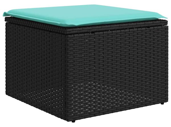 10 db fekete polyrattan kerti kanapégarnitúra párnákkal