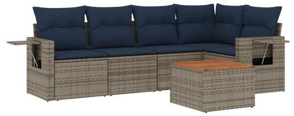 6 db szürke polyrattan kerti kanapégarnitúra párnákkal