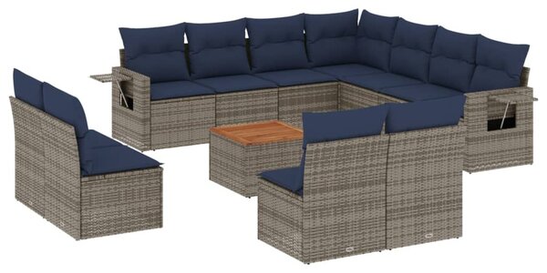12 db szürke polyrattan kerti kanapégarnitúra párnákkal