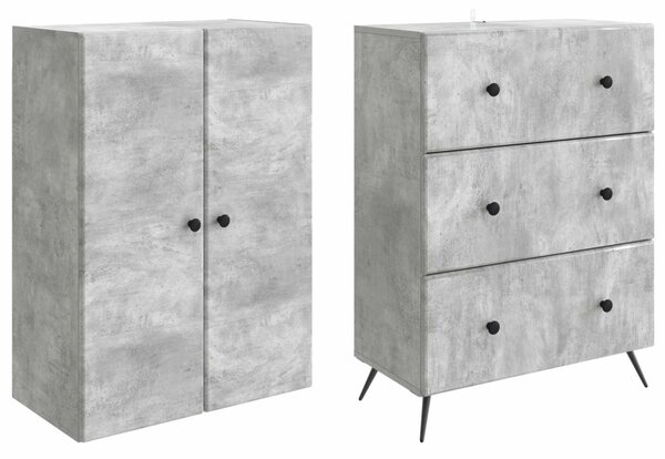 Szekrény szett 2 pcs Betonszürke 66 x 34,5 x 90 cm Szerelt Fa