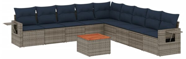 10 db szürke polyrattan kerti kanapégarnitúra párnákkal