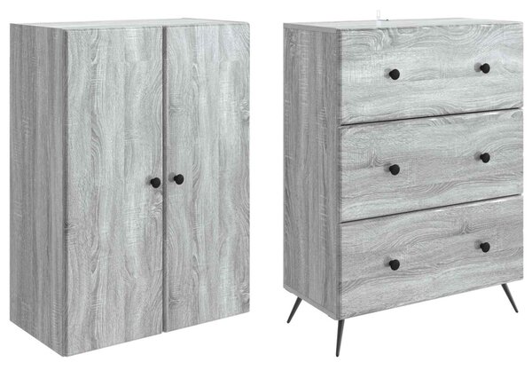 Szekrény szett 2 pcs Szürke Sonoma 66 x 34,5 x 90 cm Szerelt Fa