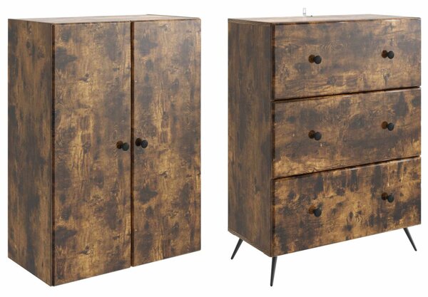 Szekrény szett 2 pcs Füstös Tölgy 66 x 34,5 x 90 cm Szerelt Fa
