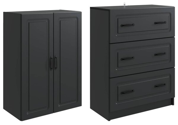 Szekrény szett 2 pcs Fekete 66 x 34,5 x 87 cm Szerelt Fa
