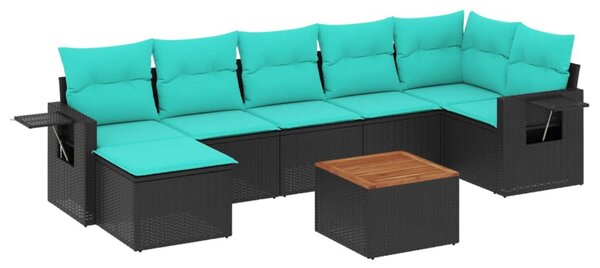 8 db fekete polyrattan kerti kanapégarnitúra párnákkal