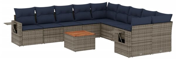 11 db szürke polyrattan kerti kanapégarnitúra párnákkal