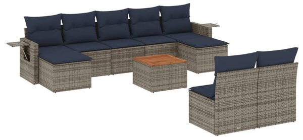 10 db szürke polyrattan kerti kanapégarnitúra párnákkal