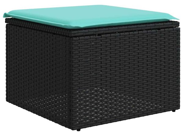 11 db fekete polyrattan kerti kanapégarnitúra párnákkal