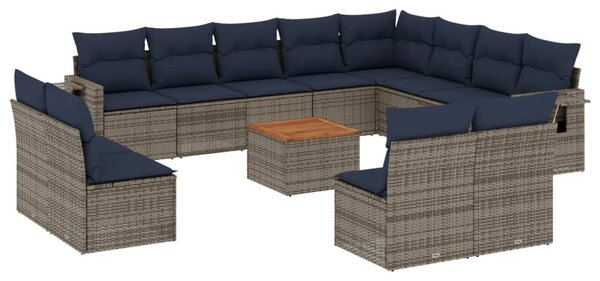 13 db szürke polyrattan kerti kanapégarnitúra párnákkal