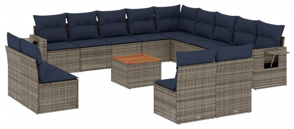 14 db szürke polyrattan kerti kanapégarnitúra párnákkal