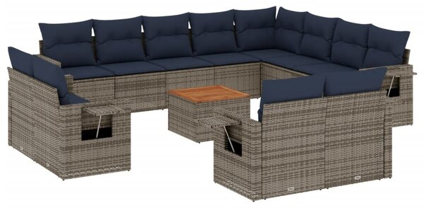 13 db szürke polyrattan kerti kanapégarnitúra párnákkal