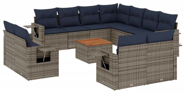 12 db szürke polyrattan kerti kanapégarnitúra párnákkal