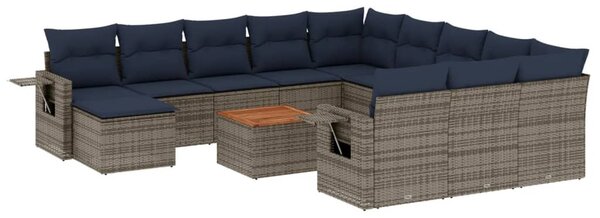 13 db szürke polyrattan kerti kanapégarnitúra párnákkal