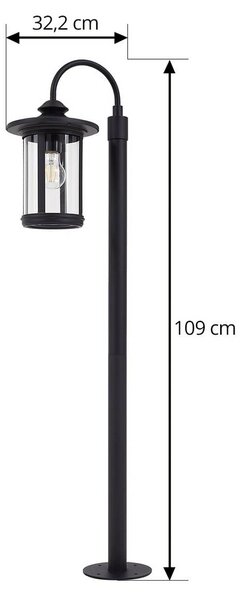 Lindby ösvény világítás Zayn, fekete, üveg, magasság 109 cm, IP65, dimmelhető, Fekete, Alumínium, Antik