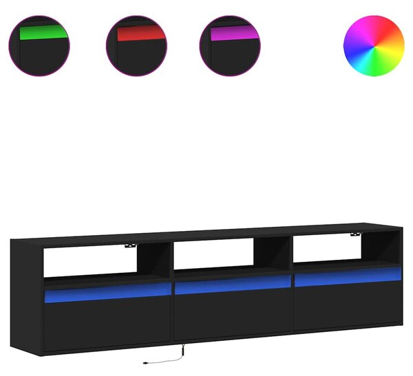 Fekete TV fali szekrény LED-del 180x31x45 cm