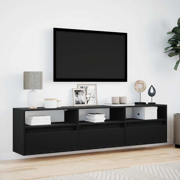 Fekete TV fali szekrény LED-del 180x31x45 cm