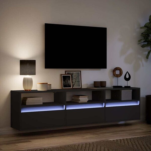 Fekete TV fali szekrény LED-del 180x31x45 cm