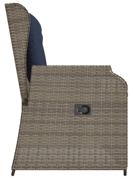 Szürke polyrattan dönthető kerti pad párnákkal
