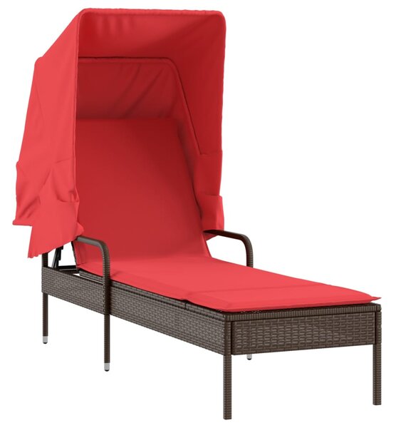 Barna polyrattan napozóágy ponyvával