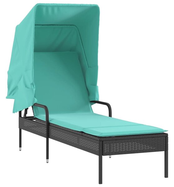 Fekete polyrattan napozóágy ponyvával