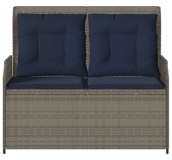 Szürke polyrattan dönthető kerti pad párnákkal