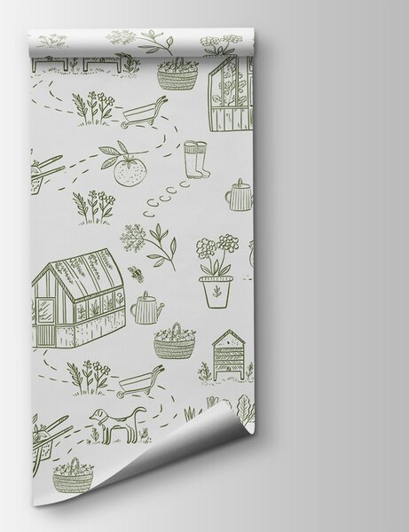 Fotótapéta Kertészeti szerszámok és növények mintája, Designer fali fotótapéta, Népszerű fotótapéta, w00254v4 - Tapeko.hu