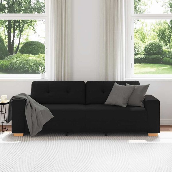 3 személyes fekete szövetkanapé 220 x 78 x 80 cm