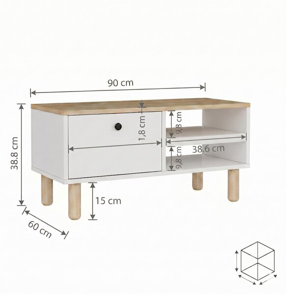 Aris dohányzóasztal, zafír tölgy-fehér, 90 cm