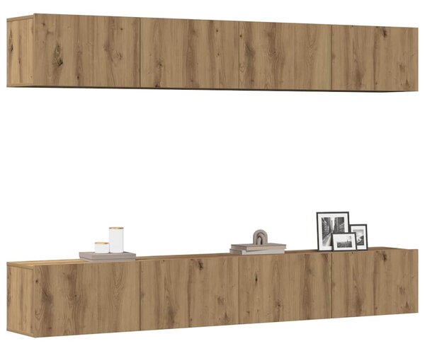 4 db falra szerelhető TV-szekrény szett kézműves tölgyfa 100 x 30 x 30 cm