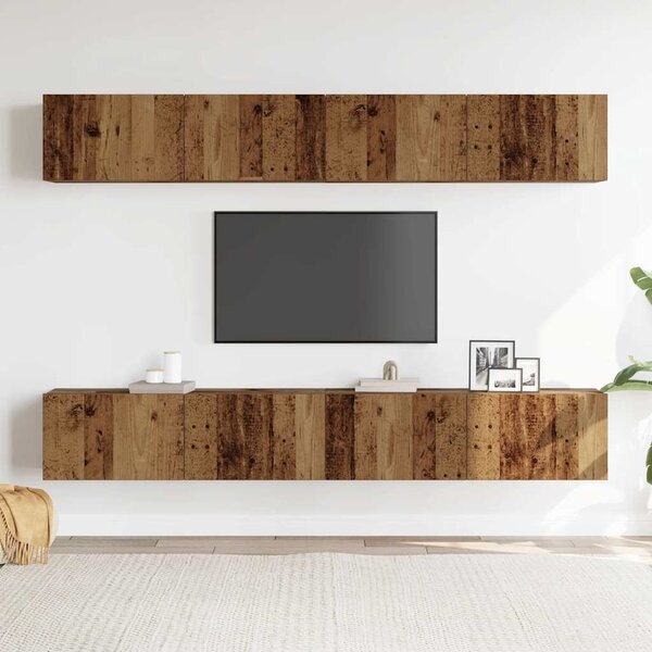 4 db falra szerelhető TV-szekrény szett régi fa 100 x 30 x 30 cm
