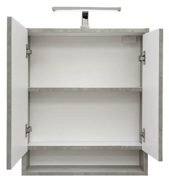 Piramida AKVA Tükrös fürdőszobai szekrény - 2 ajtós kivitel - LED - FEHÉR-SZÜRKE - 65 x 69 cm