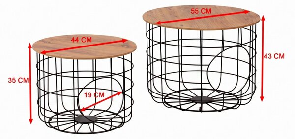 Ligna fém dohányzóasztal, atlanti fenyő-fekete, 55 cm