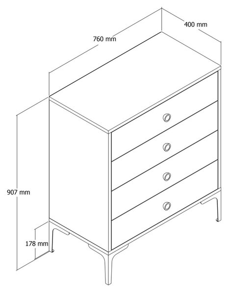 Lizbon komód, fehér, 76 cm
