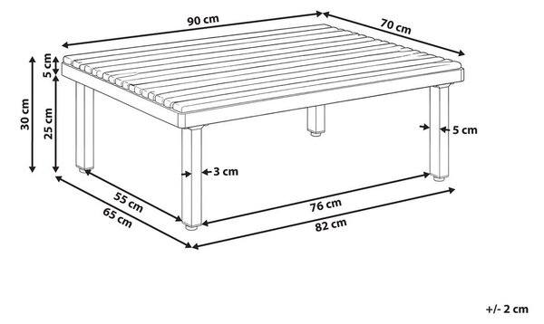 Kerti dohányzóasztal FIVIZZANO 70 cm 90 cm Akácfa Sötétszürke