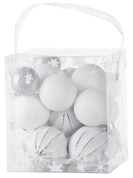 MagicHome karácsonyi gömbök, 31 db, fehér-ezüst, mix, karácsonyfára, 3-6 cm