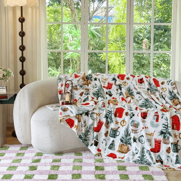 Mikroplüss pléd FESTIVE MAGIC, fehér Méret: 200 x 220 cm
