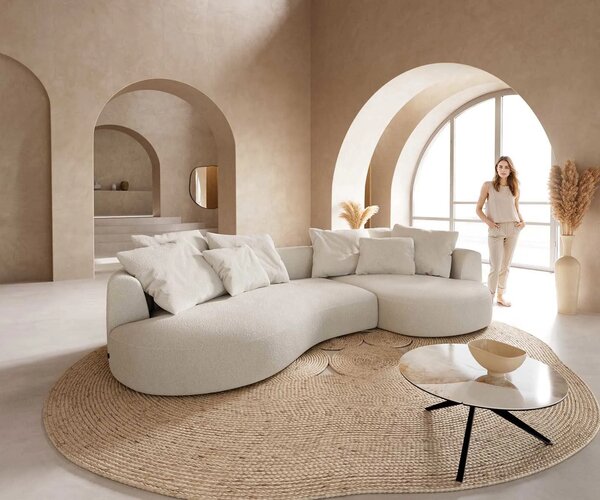 DELIFE Kanapé Edina 330x170 cm bouclé krémfehér