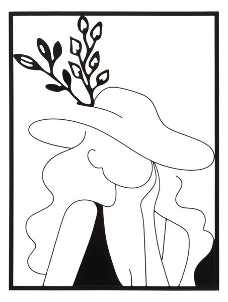 Fém fali kép, kalapos nő, fekete, 60x80 cm - SOMBRERO