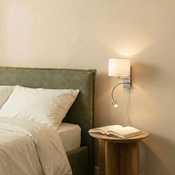 Lindby fali lámpa Florens, nikkel, LED-es olvasólámpa, 23,5 cm, Alu / szürke / cink, Nappali / Étkező, Textil / szövet / selyem, Modern