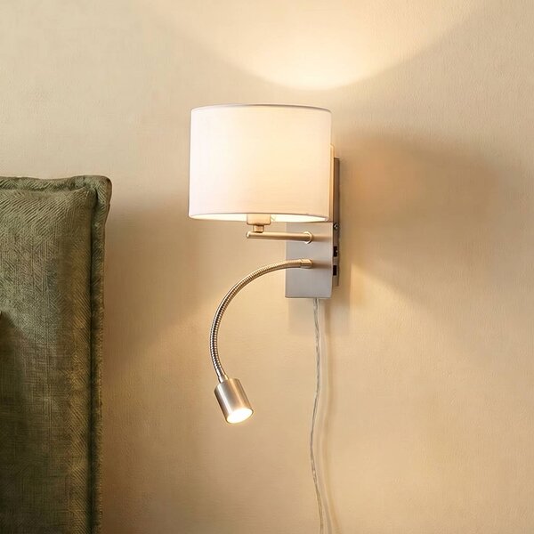 Lindby fali lámpa Florens, nikkel, LED-es olvasólámpa, 23,5 cm, Alu / szürke / cink, Nappali / Étkező, Textil / szövet / selyem, Modern