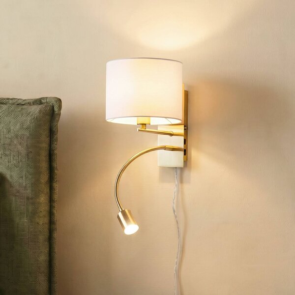 Lindby fali lámpa Florens, sárgaréz, LED-es olvasólámpa, 23,5 cm, Sárgaréz / arany, Nappali / Étkező, Textil / szövet / selyem, Modern