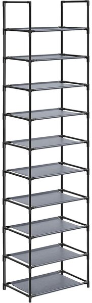 10 szintes cipőtartó, cipőállvány, 45 x 28 x 173 cm, fém váz, szürke