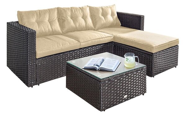 Avenberg ELISE rattan sarokgarnitúra - barna/bézs