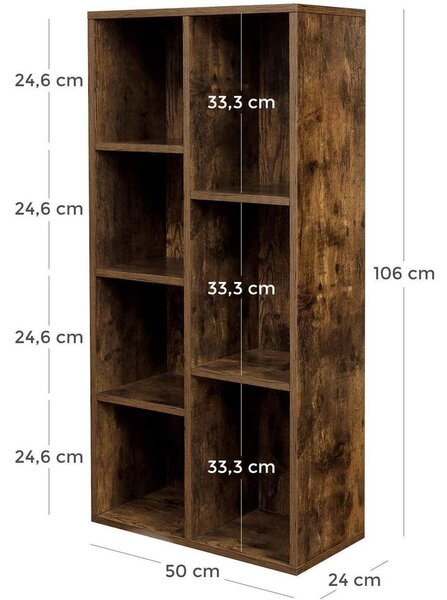 Könyvespolc, irodai polc 24 x 50 x 106 cm, rusztikus barna