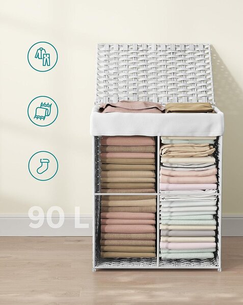 Bambusz szennyestartó, 90 literes, fehér