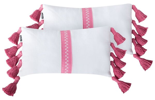 2 db díszpárna LOVELY Pamut 30 x 50 cm Fehér Rózsaszín