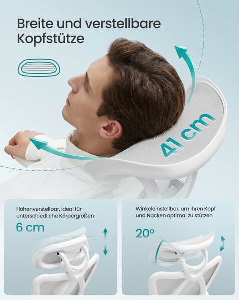 SONGMICS ergonomikus irodai szék, magasságállítható, fehér-szürke