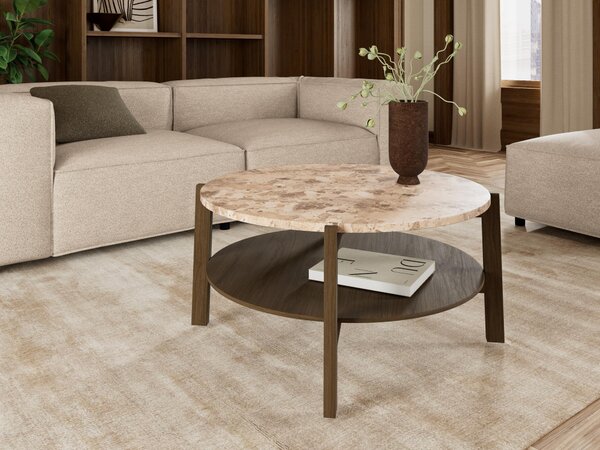 Dohányzóasztal Norsica 1099, Természetes fa furnér, Fa, 40cm, Barna márvány, Sötét tölgy, Tölgy