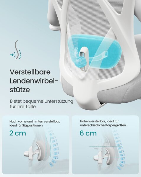 SONGMICS ergonomikus irodai szék, magasságállítható, fehér-szürke